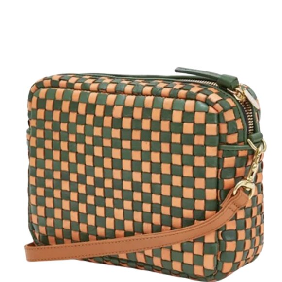 Clare V. Midi Sac Safari Green & Coral Woven Checker - Picture 2 of 4